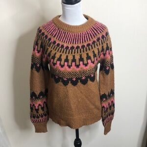 Knox rose women’s brown & pink patterned cozy sweater size XS​
